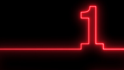 Neon digit 0 with alpha channel, number ONE. Animation Neon light blue color Number 1. Neon Glowing Symbol on Black Background.