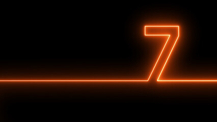 Neon digit 7 with alpha channel, number ONE. Animation Neon light blue color Number 7. Neon Glowing Symbol on Black Background.
