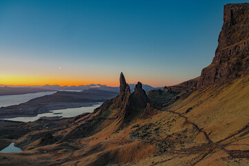 Scenic sunrise view from Isle of Skye's "Old Man Storr.