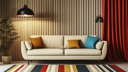 Aesthetic interior living room with Abstract mid-century contemporary wall background with vintage warm colors