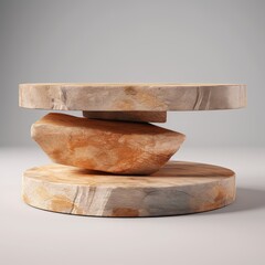 3d rendering of a beige podium with a wooden stand in the studio