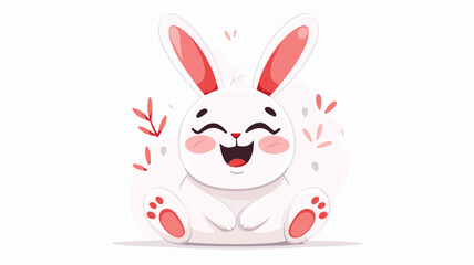 Cute bunny with relieved smile semi-flat vector.