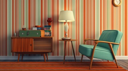 modern interior living room with Abstract mid-century contemporary wall background with vintage warm colors.