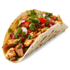 Peri peri chicken taco isolated on a white background, Mexican food