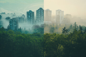 photo of a city and a forest landscape blended together