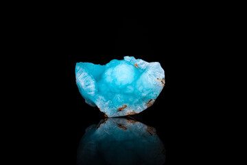 blue hemimorphite photography isolated on black background. From Congo. macro detail close-up rough...