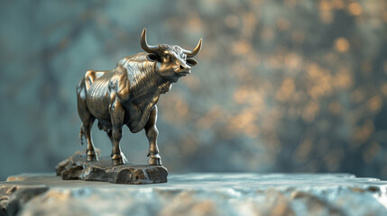 Statue of a bull symbolizing crypto market bull run and bitcoin stock trending upward