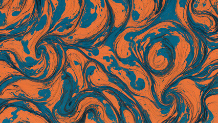 Abstract artful orange blue wallpaper with waves