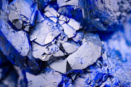 azurite crystal macro photography. From Milpillas Mine, Municipio de Cananea, Sonora, Mexico.
detail texture background. close-up raw rough unpolished semi-precious gemstone
