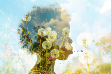 double exposure image of a child's profile filled with a field of wildflowers.