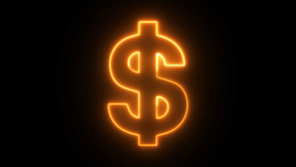 Neon dollar icon. Dollar Sign Green Neon Light on black background.  Dollar shape, Neon Light.
