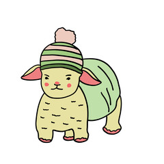 Hand drawn baby lamb in a sweater on a white background