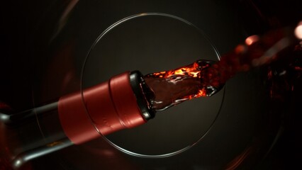 Pouring Red Wine into Glass, Macro Shot.