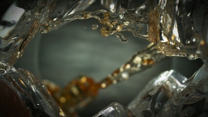Pouring Whiskey into Glass, Macro Shot.