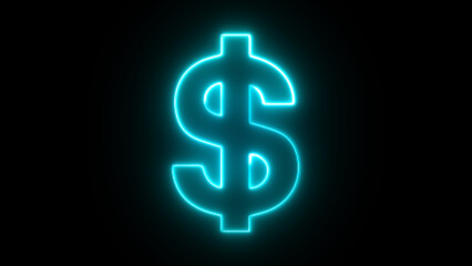 Neon dollar icon. Dollar Sign Green Neon Light on black background.  Dollar shape, Neon Light.