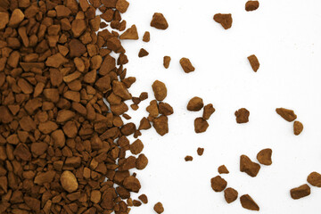 Granulated instant coffee on a white background
