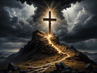 cross on the top of mountain