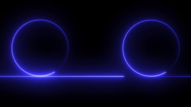 Rectangle and circle neon light frame red color animation. Black background video.