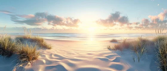 Tragetasche Panorama landscape of sand dunes system on beach at sunrise © Artem