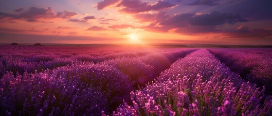 Stunning landscape with lavender field at sunset
