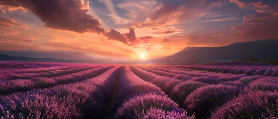 Tuinposter Stunning landscape with lavender field at sunset © Artem