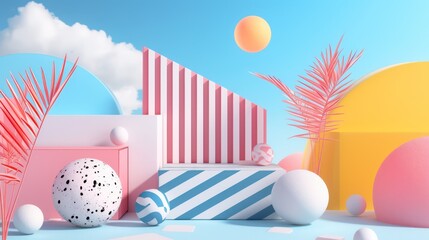 3d Modern design-inspired background with minimalist aesthetics, infused with colorful and 3d retro elements.


