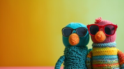 Socks in stylish sunglasses in puppet show