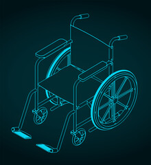 Fototapeta na wymiar Wheelchair isometric blueprint