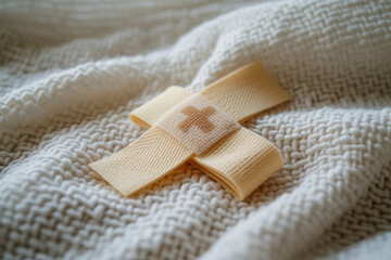 bandage with a beige color and a strip shape and a health overlay on the wound