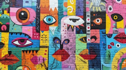walls adorned with colorful graffiti street art, depicting bold designs and intricate patterns