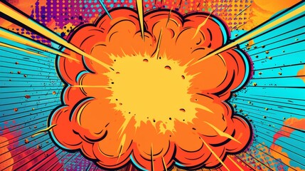 Vivid colorful comic boom explosion artwork in pop art style. Visual dynamism of modern comic book icon for punch word.  Comic cloud