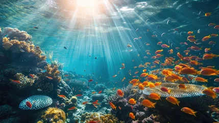 Foto op Canvas An underwater coral reef scene, diverse marine life, vivid colors, showcasing the beauty and diversity of ocean life. Underwater photography, coral reef ecosystem, diverse marine life,. Resplendent. © Summit Art Creations