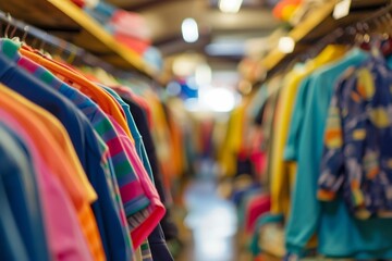 Colorful Clothing on Display in Retail Shop. Generative ai