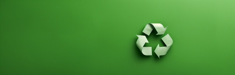 Obraz premium ecology sign recycling on green background made of paper