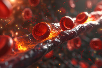 blood vessel with platelets moving through it