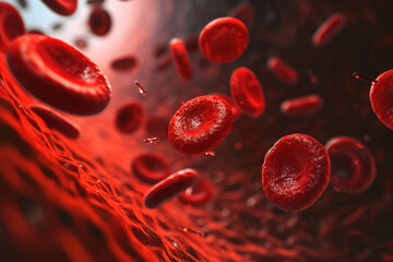microscopic view of red blood cells flowing through an artery