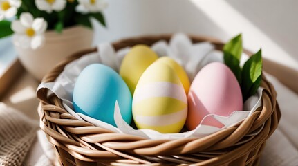 Obraz na płótnie Canvas Easter eggs on pastel background.