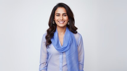 Fototapeta premium Radiant Smile: South Asian Woman Portrait on White Background generative ai