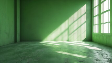 Empty space in green color. Studio room with window