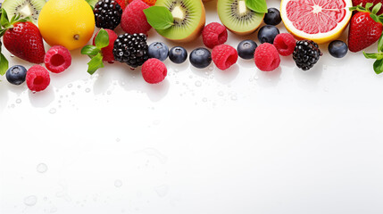 Fototapeta na wymiar fresh various fruits on a white background, text space