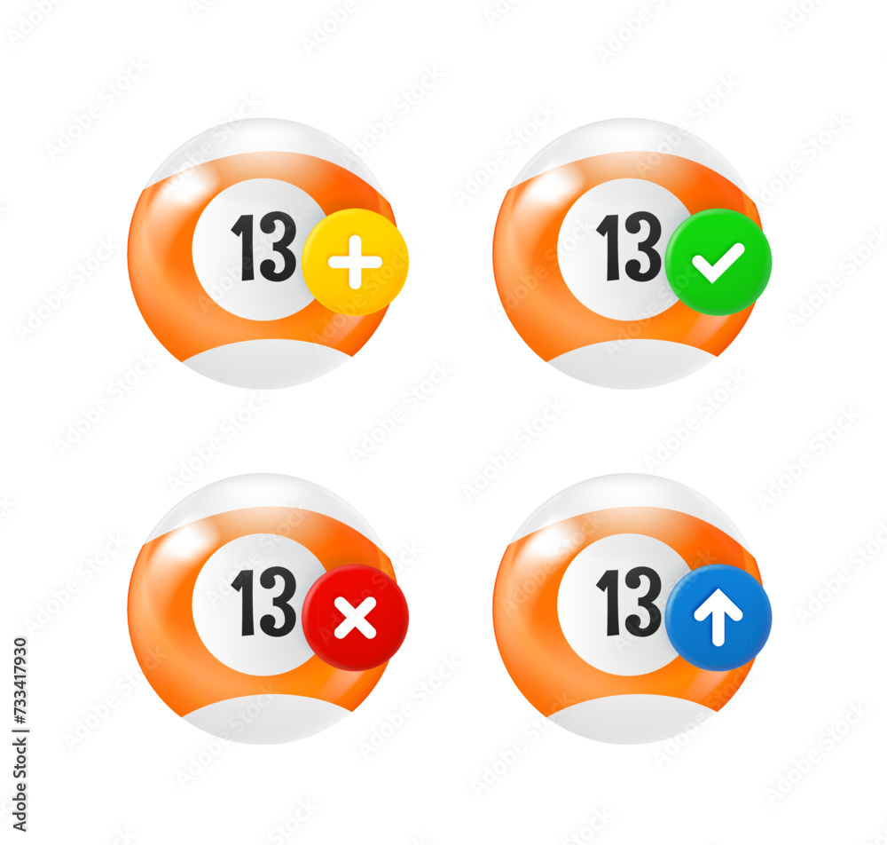 Poster billiards ball icon set with different pictograms. 3d vector icons set