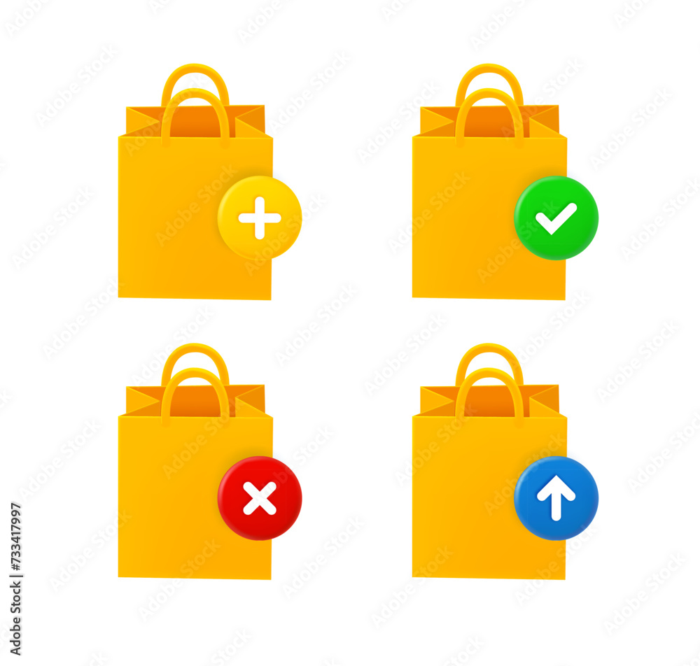 Aufkleber shopping bag icon set with different pictograms. 3d vector icons set