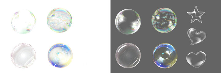 Soap bubble floating transparent background. Realistic air water soap foam bubble with rainbow colors. Bubble frame border PNG	