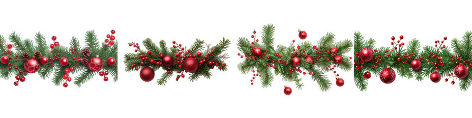 Naklejka na ściany i meble garland of tree branches, berries, and balls Hyperrealistic Highly Detailed Isolated On Transparent Background Png File