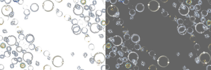 Soap bubble floating transparent background. Realistic air water soap foam bubble with rainbow colors. Bubble frame border PNG	