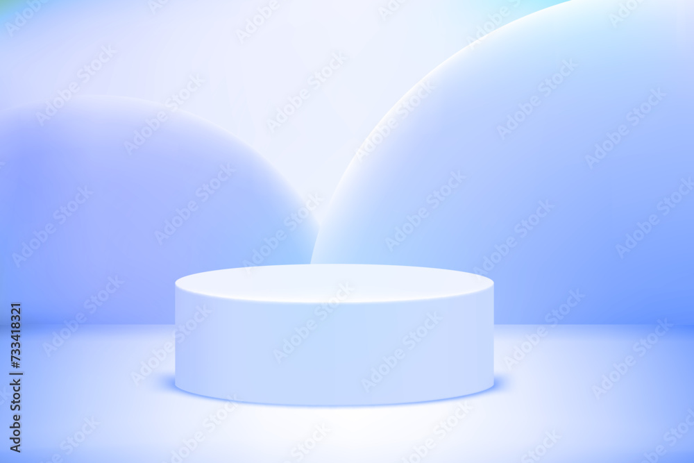Poster Bright studio with circle podium. Vector 3d illustration with copy space