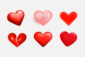 Red hearts clipart isolated on white background. 3d vector illustration