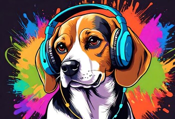 pop art style dog wearing headphones