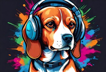 pop art style dog wearing headphones