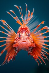 close up of a colorful lion scorpion fish isolated underwater